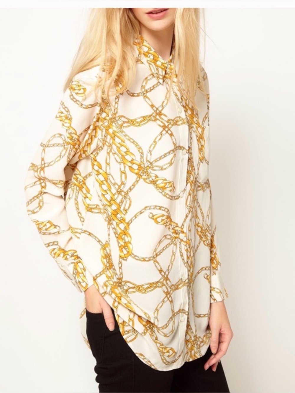 Equipment Femme Ivory Daddy Gold Chain 100% silk Blouse size medium